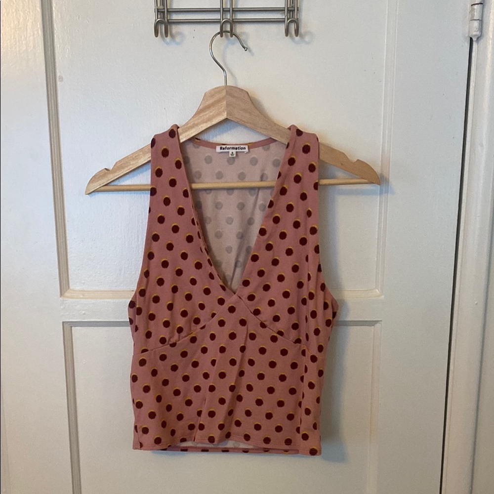 Reformation Pink Wrap Crop Tank Top